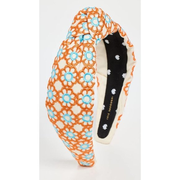 NWT LELE SADOUGHI Marigold Embroidered Knotted Headband Papaya Orange and Blue Lele Sadoughi Ocean Cove Oversized Crystal Veronica Headband  main image 4